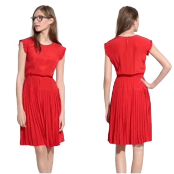 Madewell Dresses & Skirts - Madewell Red Silk Drop-Pleat Above the Knee Dress (2)
